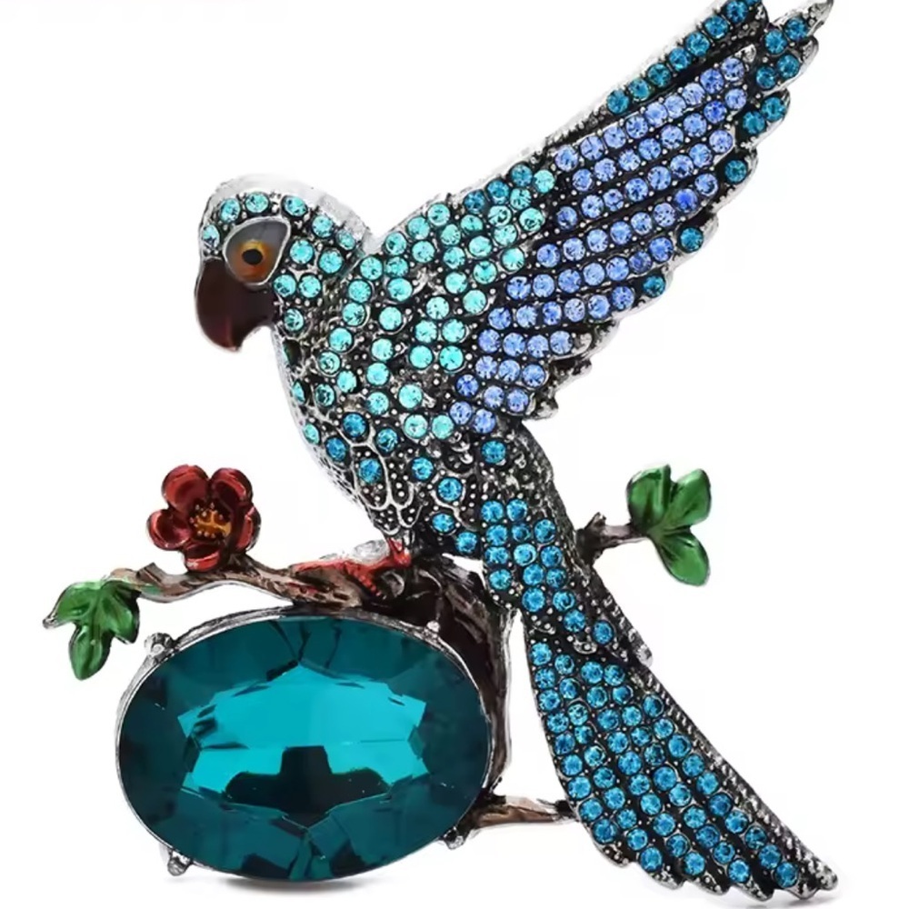 Blue Parrot Crystal Diamond Brooch